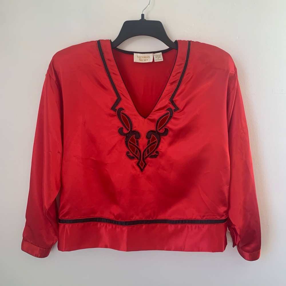 Vintage 80s Victoria’s Secret Gold Label Red Satin Top Holidays